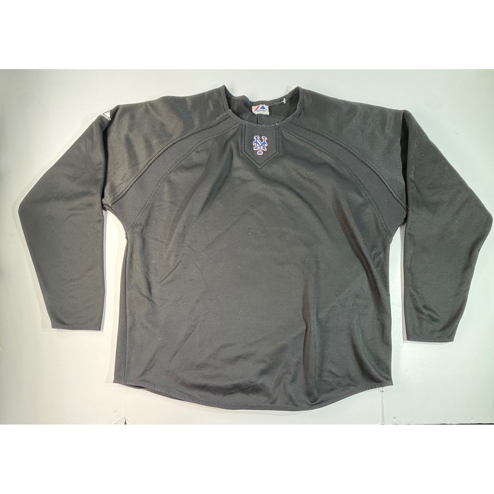 Majestic New York Mets MLB Batting Practice Jersey Grey Long Sleeve Mens XL